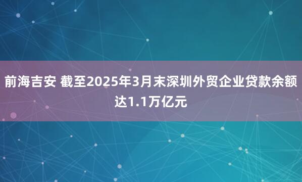 前海吉安 截至2025年3月末深圳外贸企业贷款余额达1.1万亿元