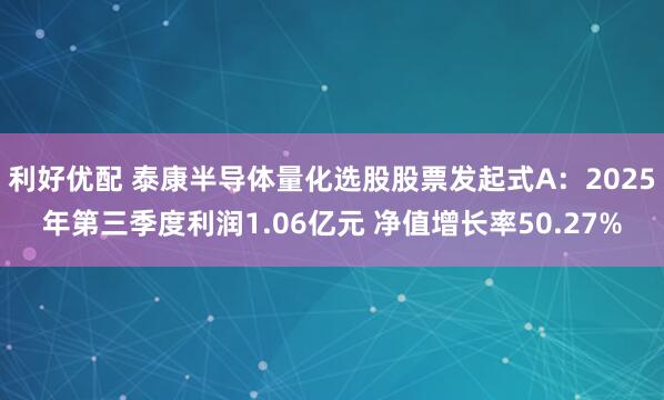 利好优配 泰康半导体量化选股股票发起式A：2025年第三季度利润1.06亿元 净值增长率50.27%